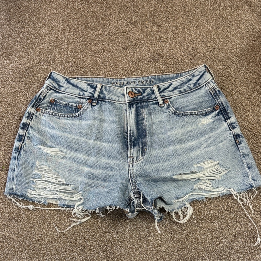 American Eagle Outfitters Light Blue Distressed Jean Shorts